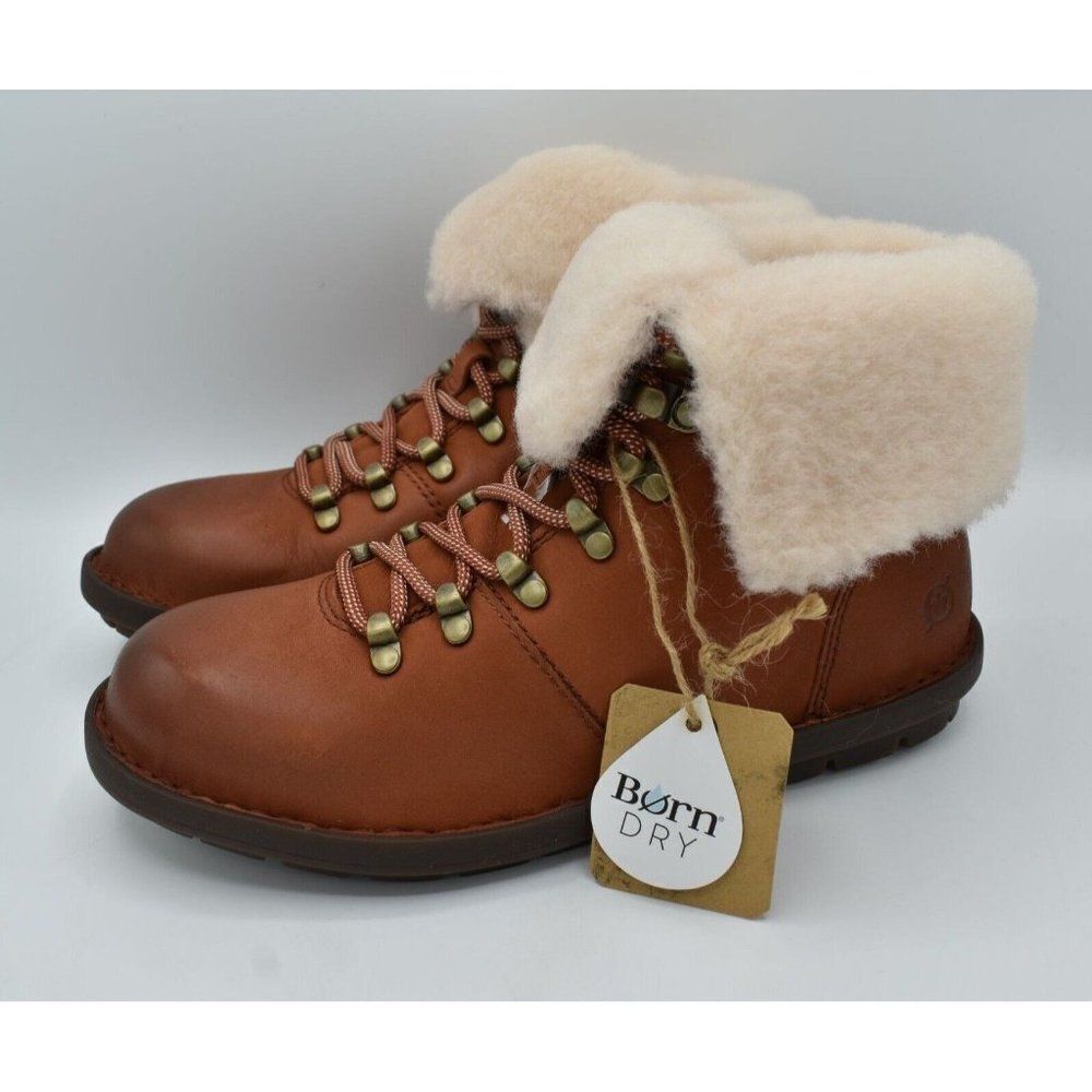Born Womens Size 7 Blaine Orange Full Grain‎ Leather Shearling Waterproof Boots
